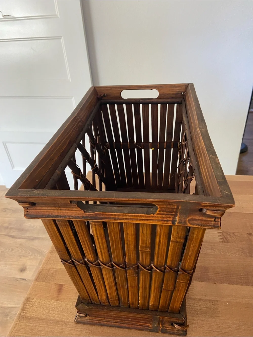 Bamboo Rattan Magazine Rack Lattice Storage Basket Boho Decor